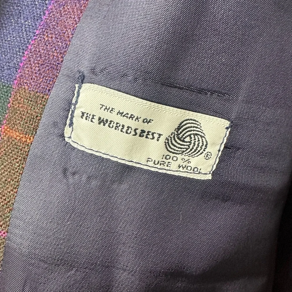 Vintage Collegian‎ of California Wool Plaid Blazer Purple Green Blue Size 9/10